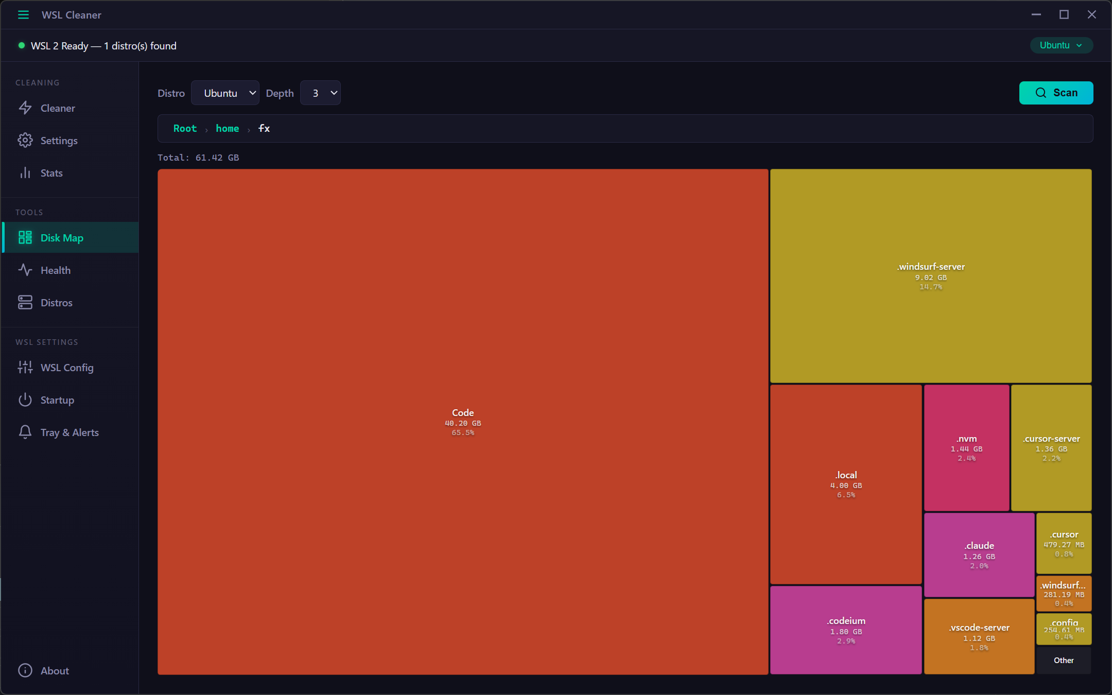 WSL Cleaner - Disk map treemap