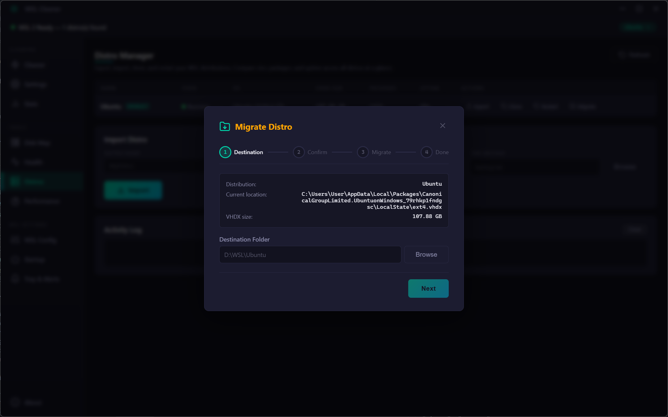WSL Cleaner - Migration wizard