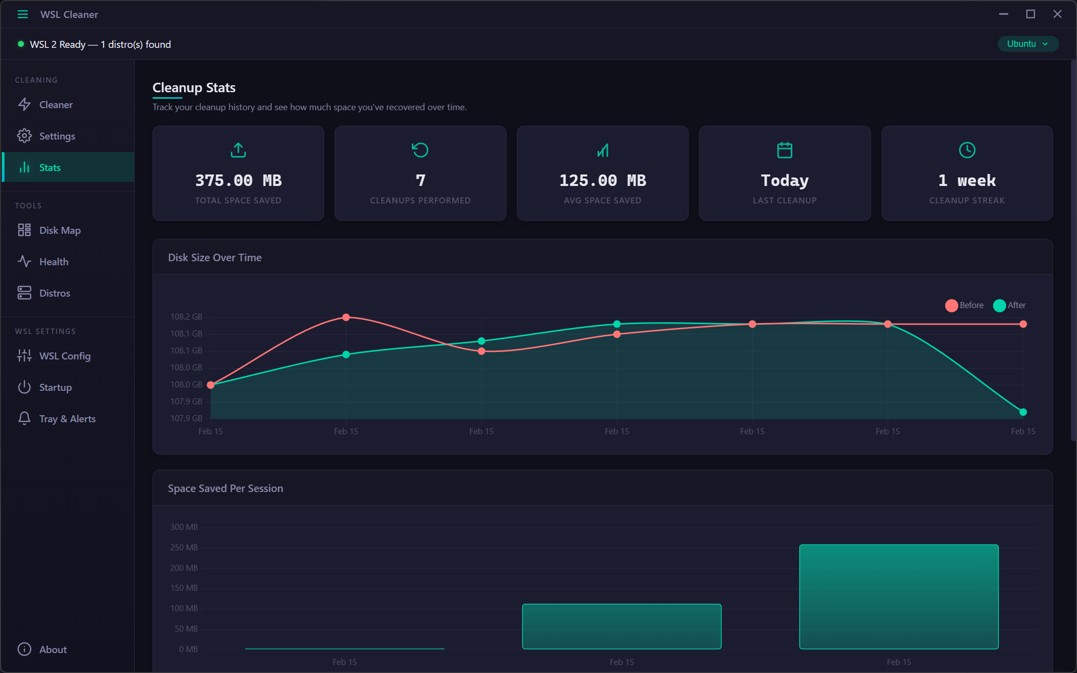 WSL Cleaner - Cleanup statistics