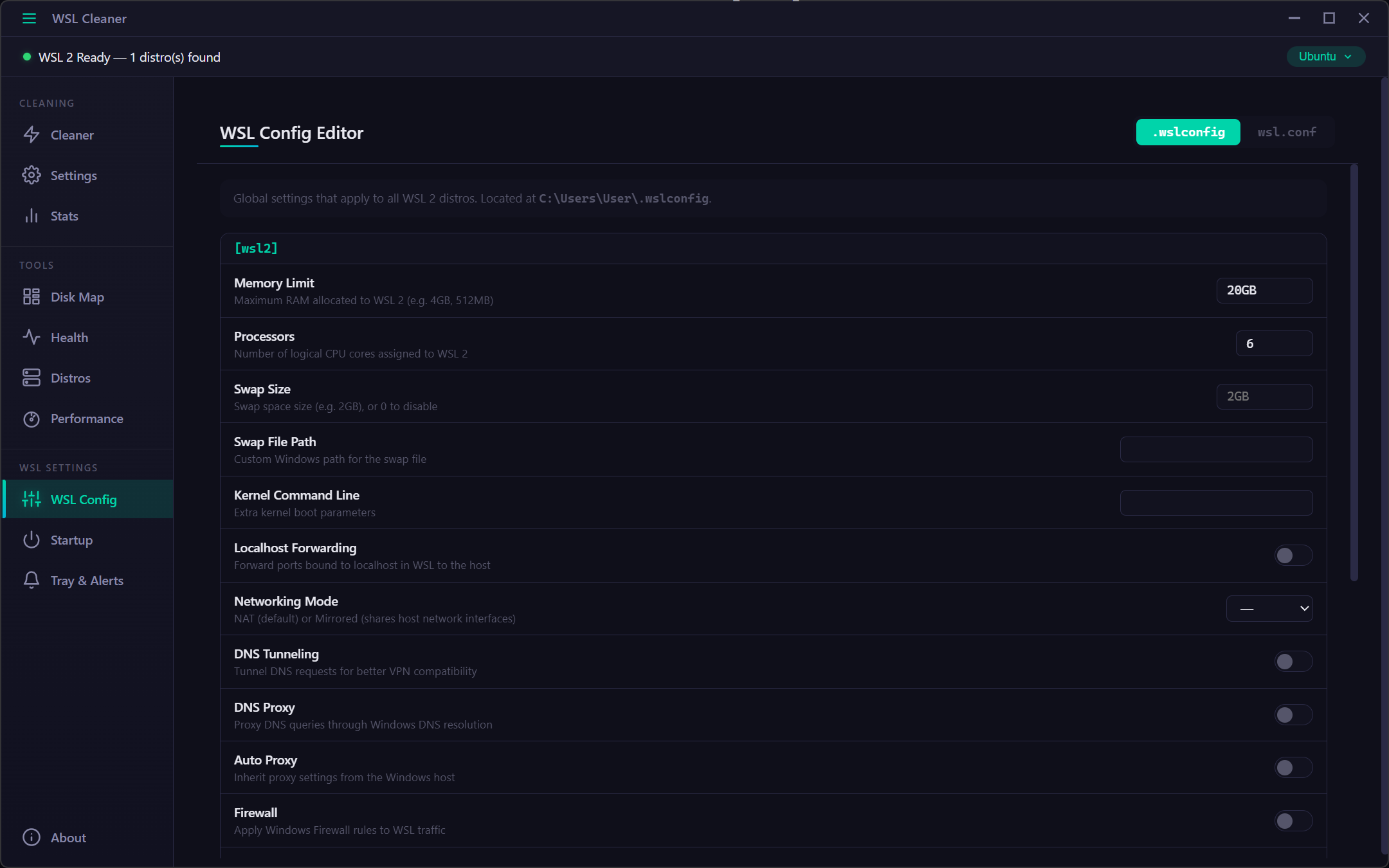 WSL Cleaner - Config editor